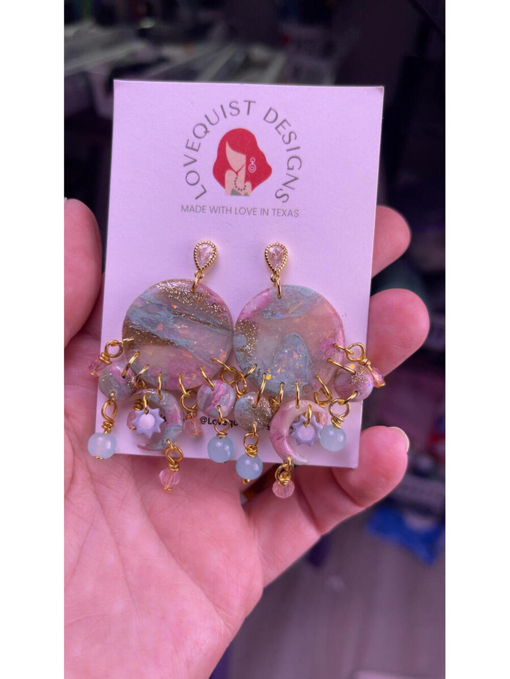 The Madeleine Dangle Earrings Pink & Blue